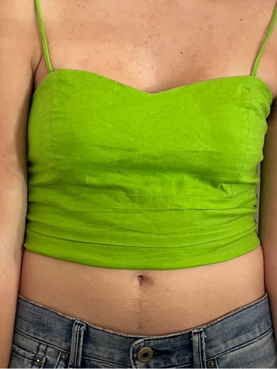 Zara Tops - Zara Green Linen Blend Cropped Cami Tank Top NWT Chartreuse Size Small